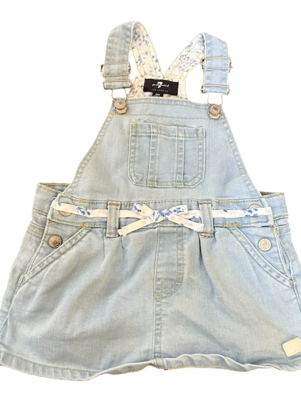 7 For All Mankind Light Blue Denim Overall Dress with White Floral Tee